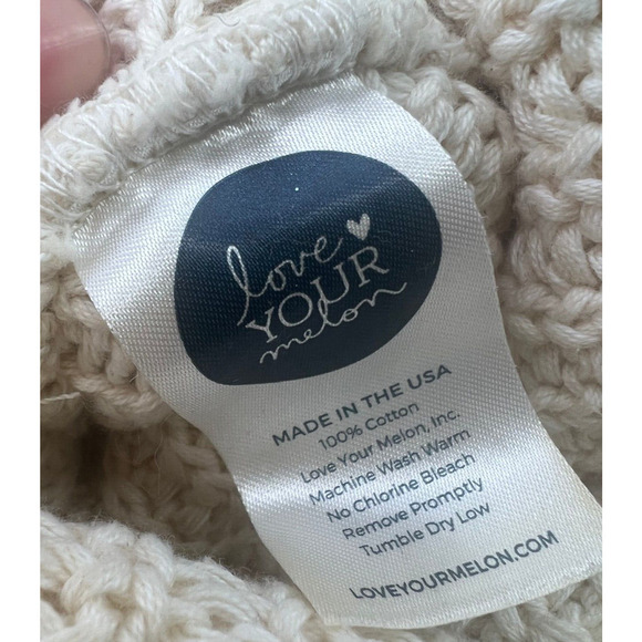 LOVE YOUR MELON Cream Cotton Knit Winter Slouch Cuffed Hat Beanie - Picture 3 of 3